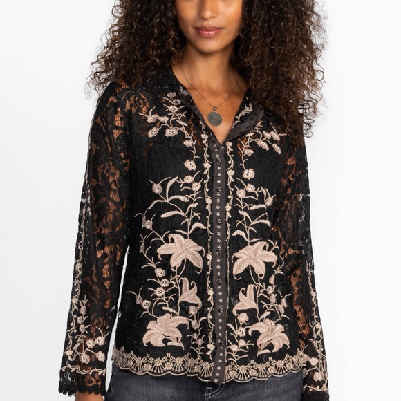 Johnny Was | Veronne Black Lace Blouse Women’s Large - Picture 1 of 6